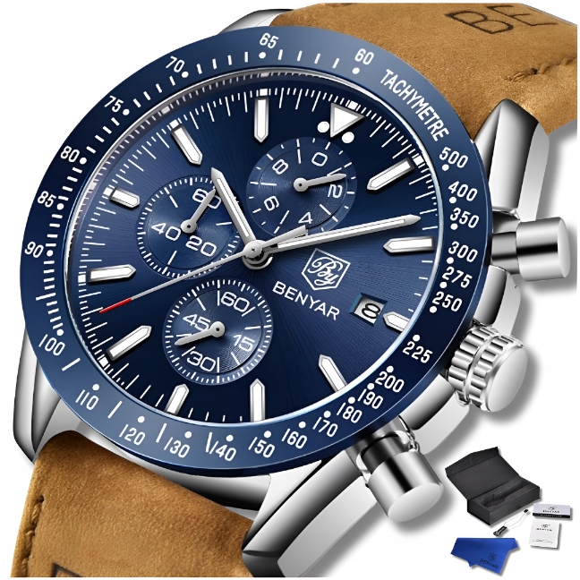 Pánské Hodinky Benyar Klasické Elegantní Chronograf Datumovka Krabička