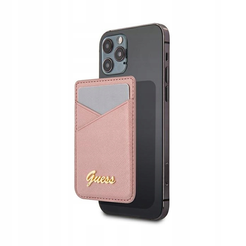 Guess Wallet Card Slot MagSafe Saffiano – Magnetická peněženka (růžová)
