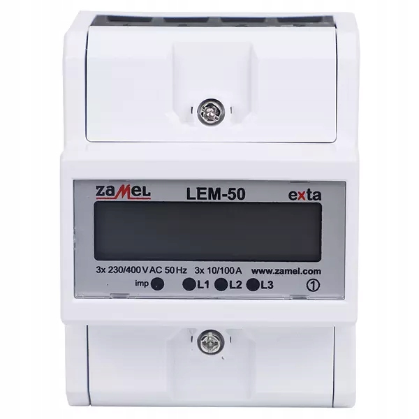 Licznik energii elektrycznej 3x230V 100A LEM-50 LCD 4mod Exta Zamel