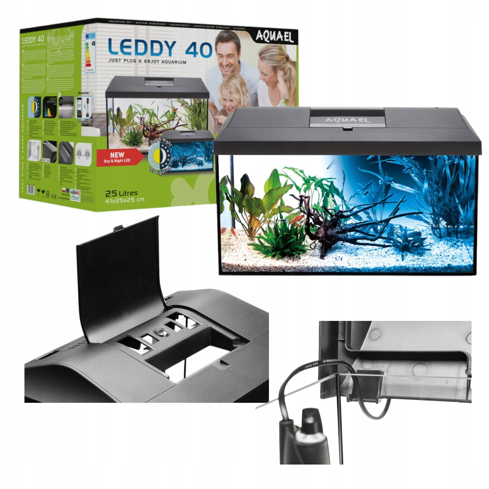 Aquael Leddy Set 40 Black Day&night 2.0 Zestaw akwariowy 25l z filtrem