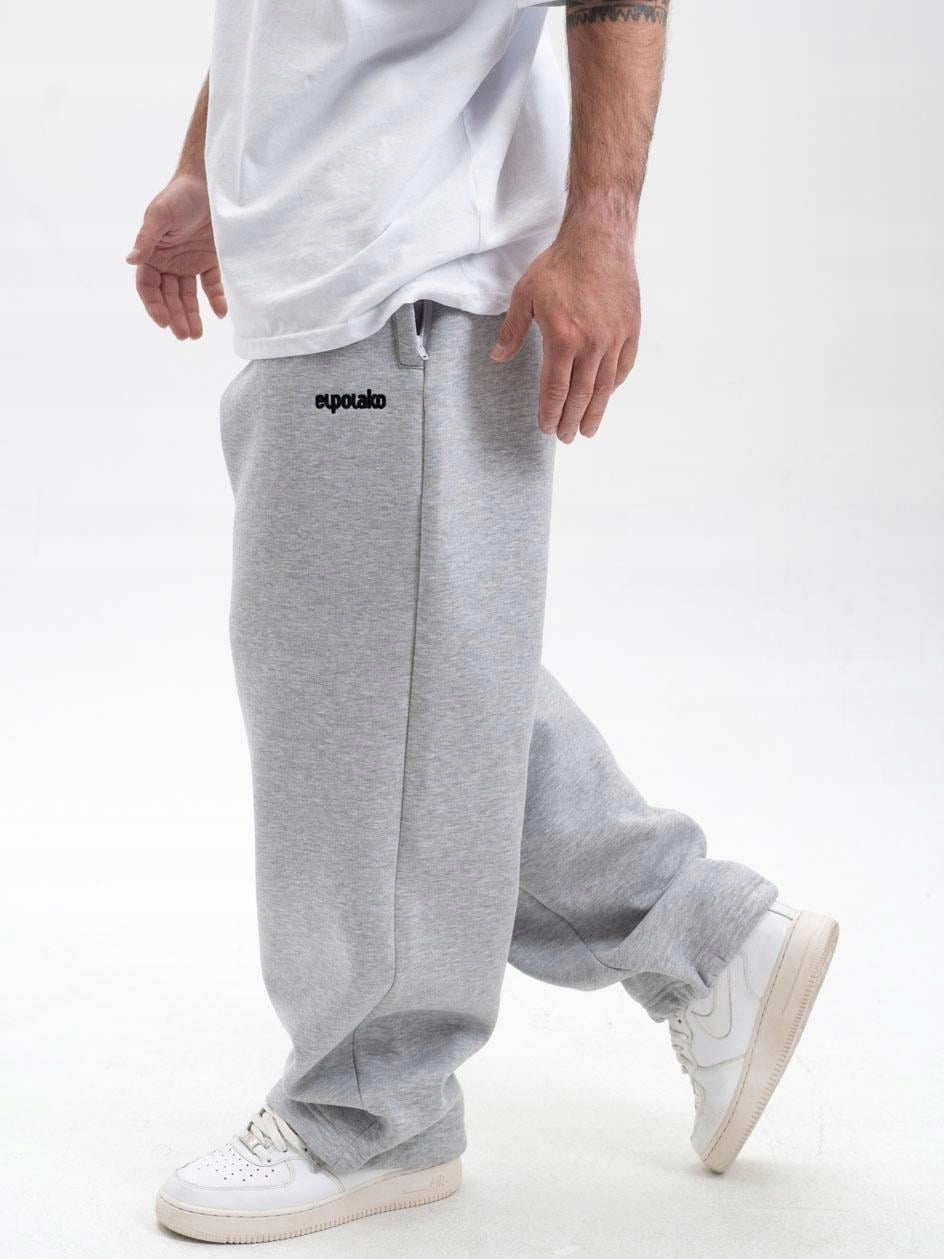 Široké Pánské Teplákové Kalhoty Baggy Šedé Polské El Polako Výšivka Volné M