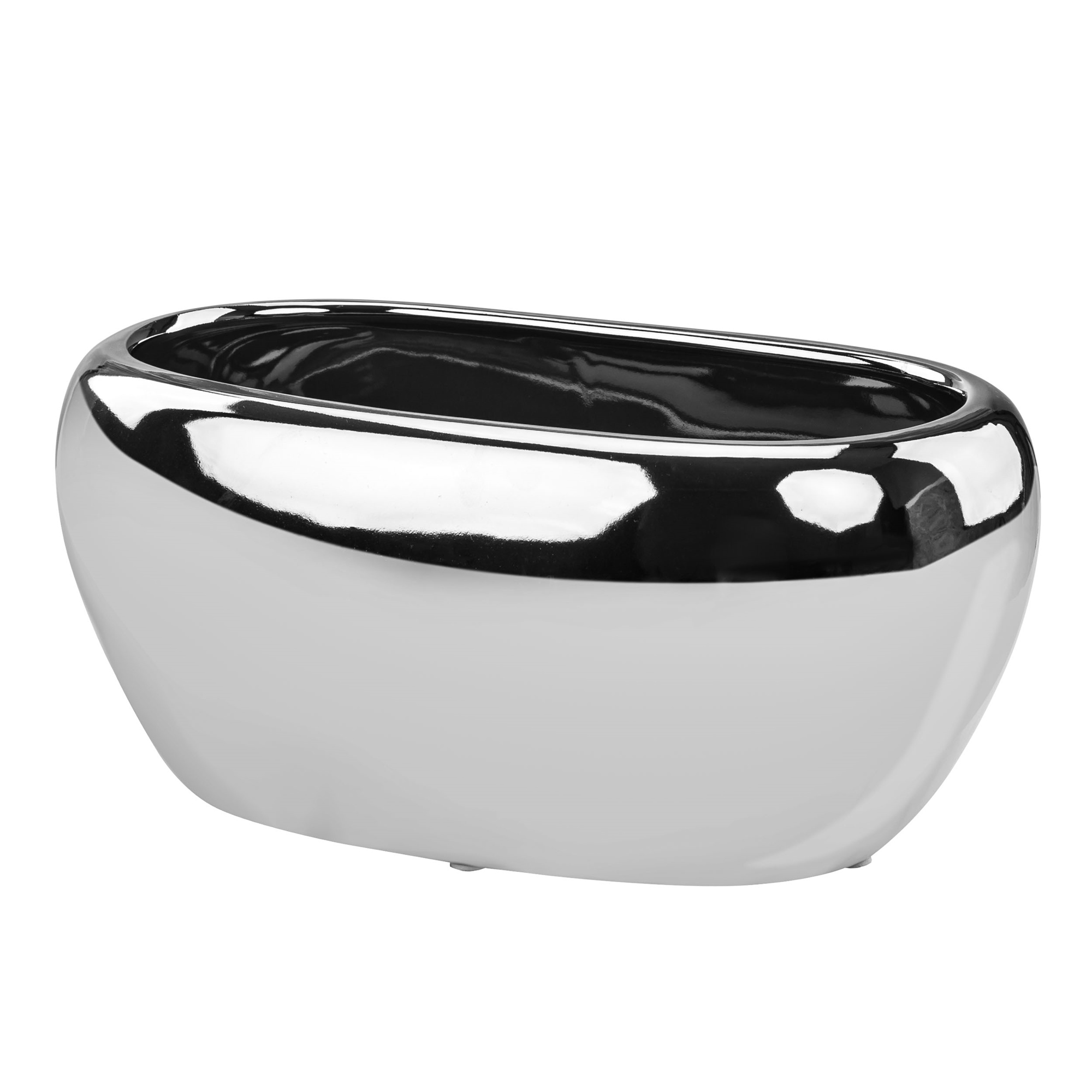 Kryt květináč keramika stříbrný lesk oválný žlab 27 cm orchidej sukulen