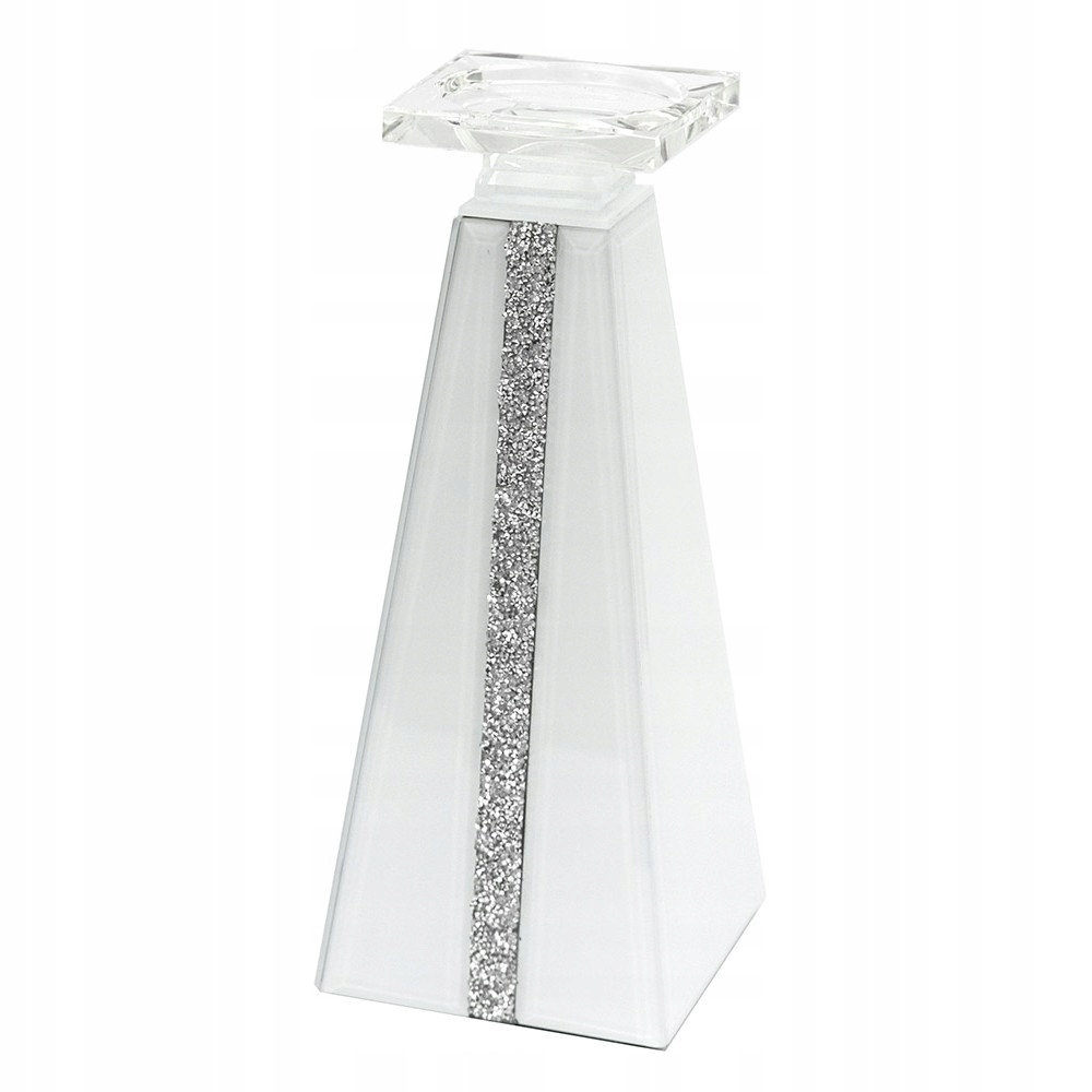 Skleněný Svícen Bílý 28 cm Glamour Pilar 30