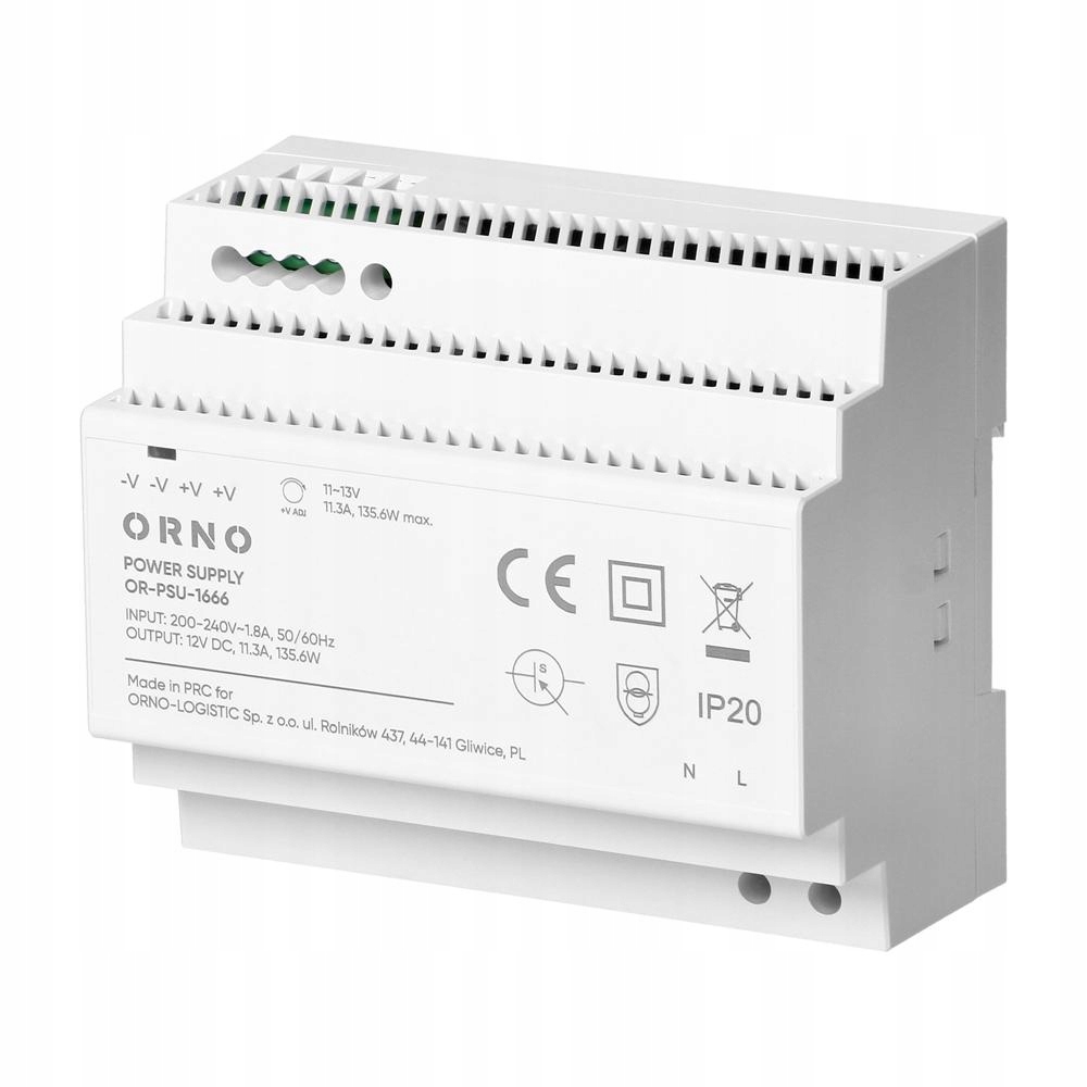 Napájecí zdroj na Din lištu 12V DC 11.3 A 135.6 W, 6 modulů