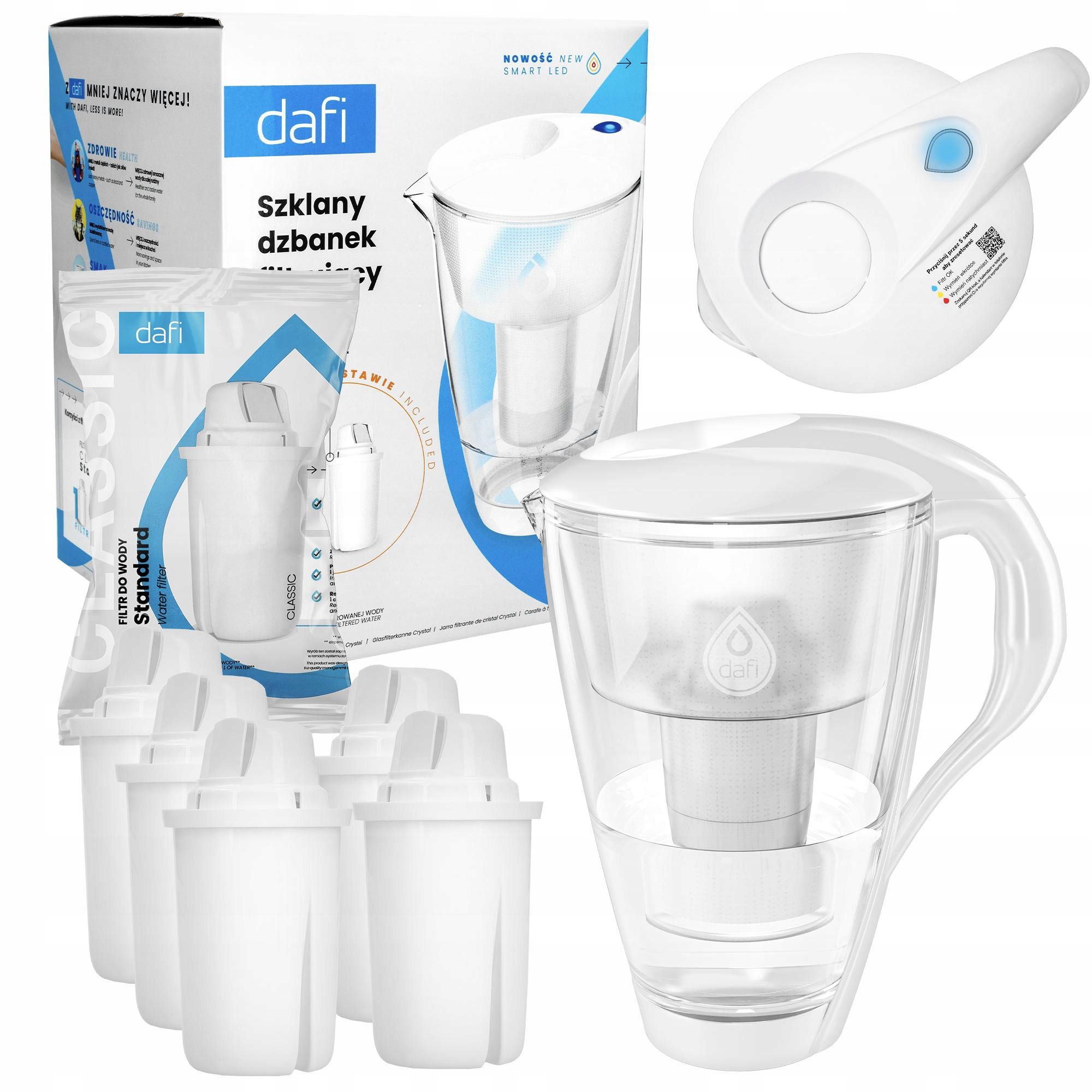 Skleněná filtrační konvice Dafi Crystal 2 l s Led počítadlem 6 vložek