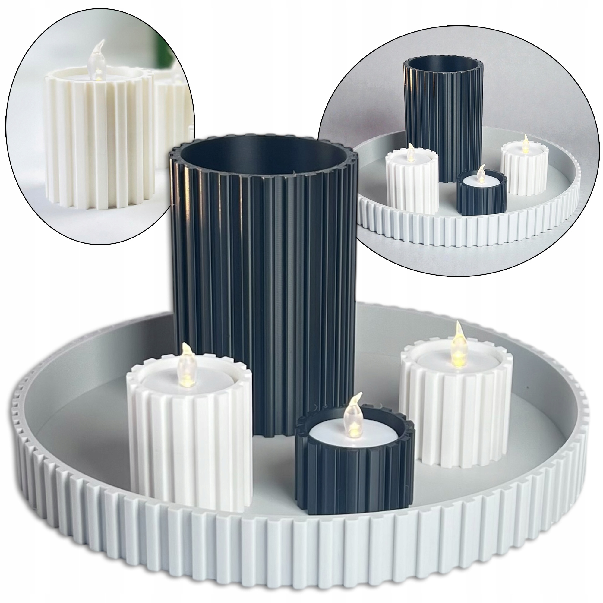 Sada Dekorativní podnos Figurky Nádoba 3 Svícny s Tealight Led Obývací pokoj