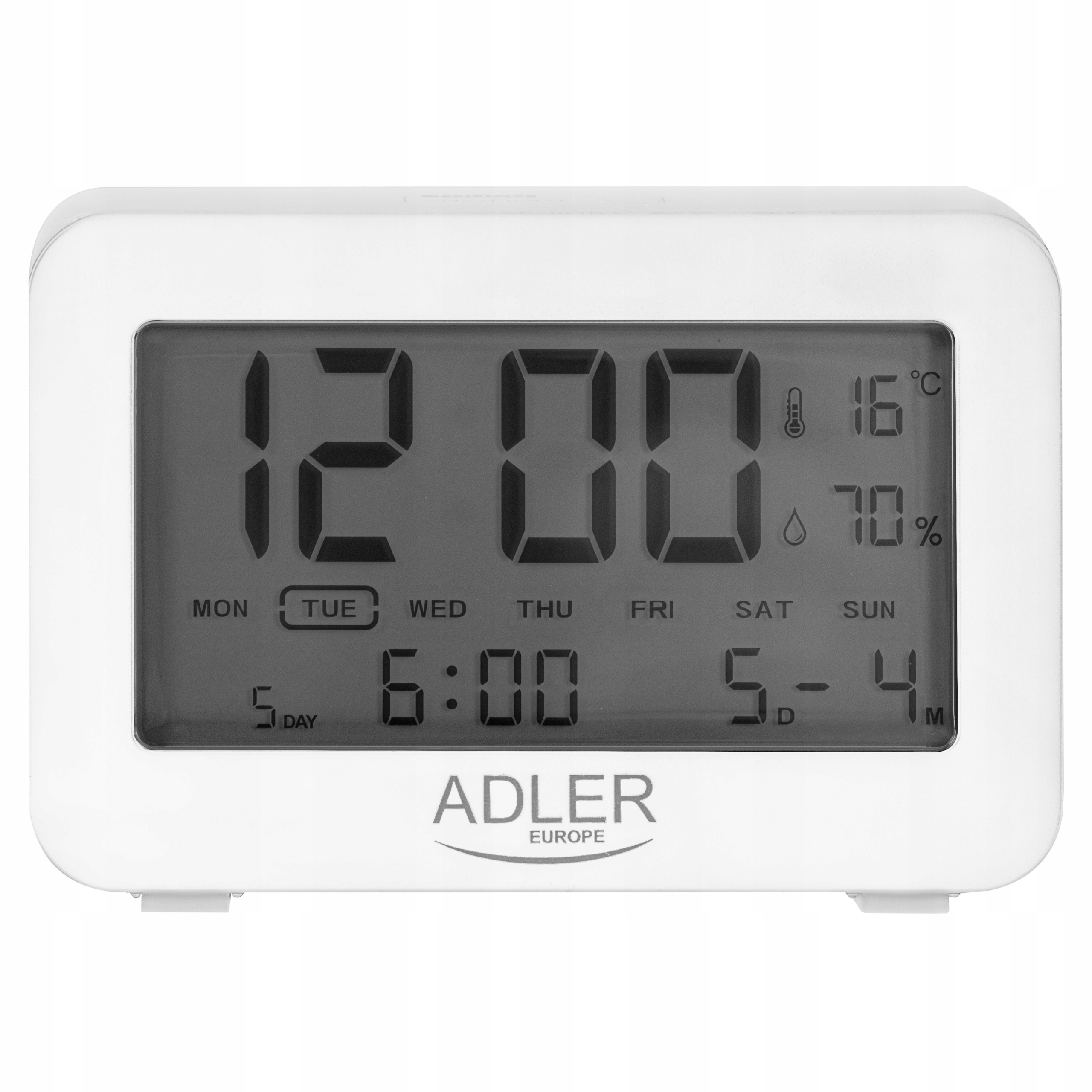 BUDZIK ZEGAR ALARM CZAS DATA TEMPERATURA 2 x AAA Kod producenta AD1196W