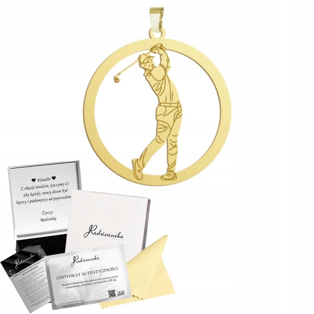 Zlatý Přívěsek S Golfovým Rolákem Přívěsek Stříbro 925 Dárek Gravírování Bonus