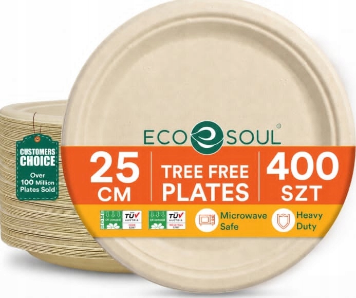 Na Jedno Použití papírové talíře Eco Soul, 100% kompostovatelné, 25 cm, 400 ks