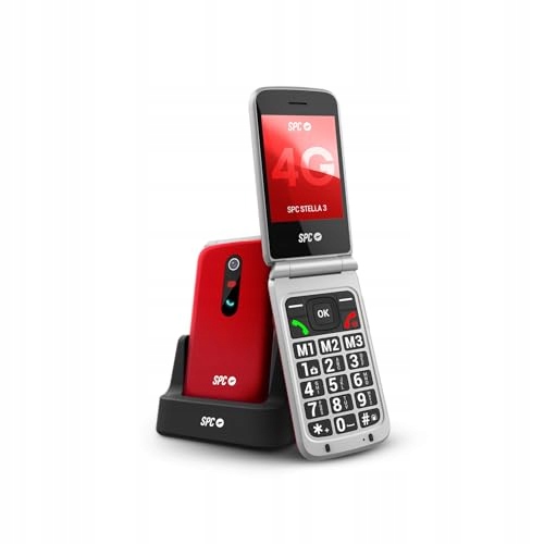 Spc Stella 3 4G telefon seniora, klapka, Sos, stacja ład., czerwony