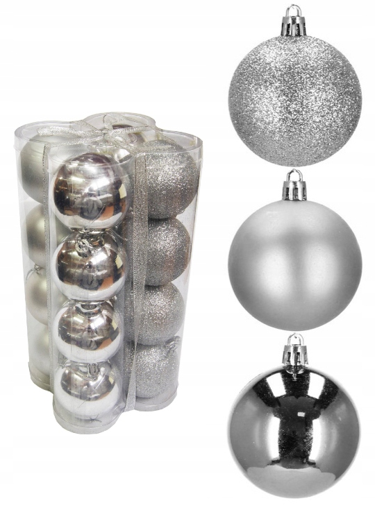 

Bombki 6cm 16szt srebrne 3 rodzaje