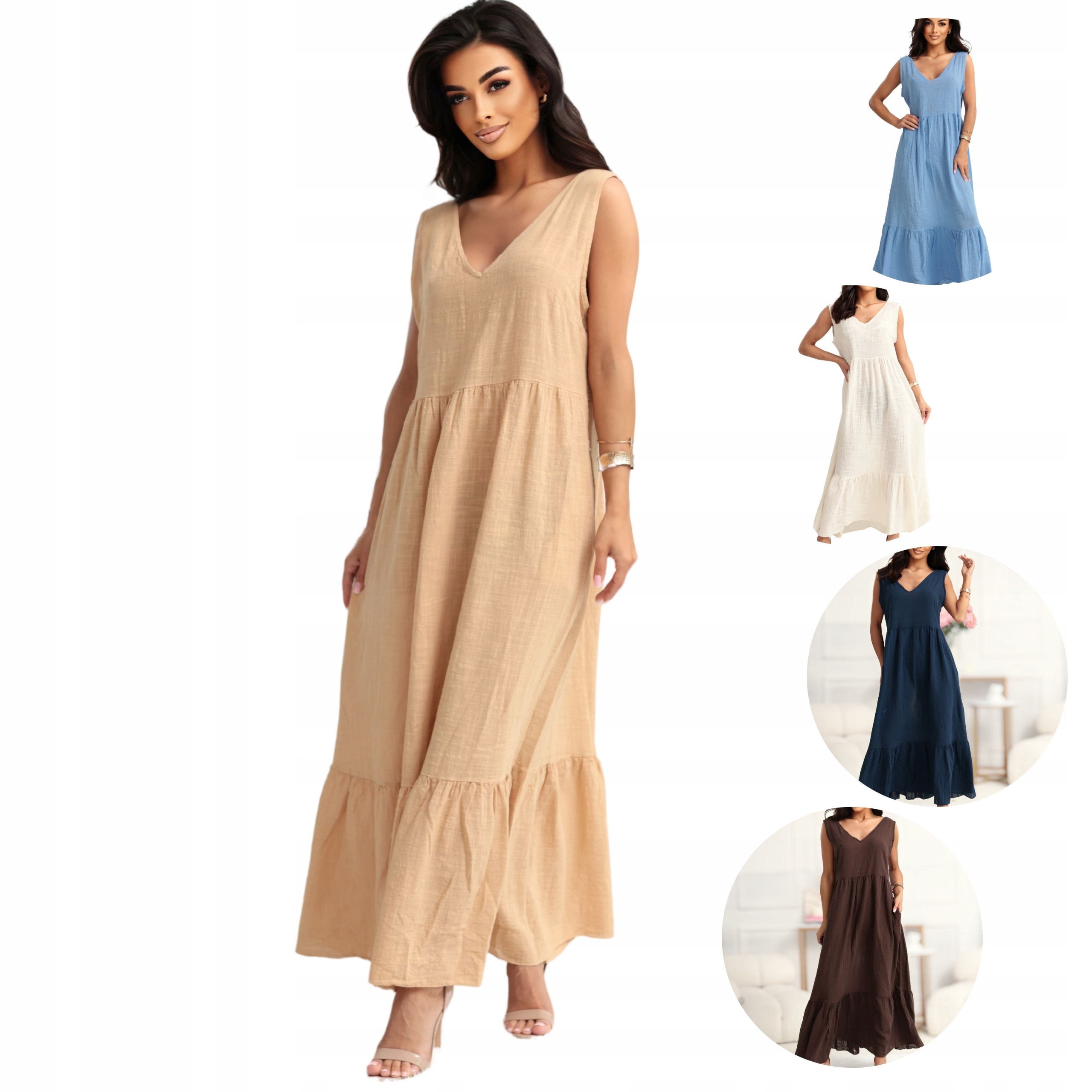 Šaty letní maxi volná dámská s ramínky bavlněná béžová S