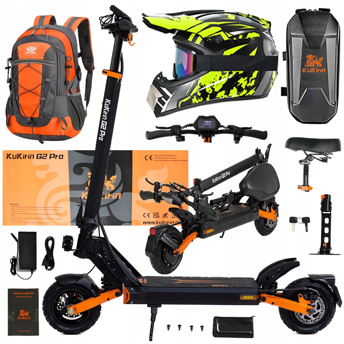 Składany Pojazd Elektryczny Kukirin G2 Pro 1000W 48V 15.6AH 45KM/H +Prezent