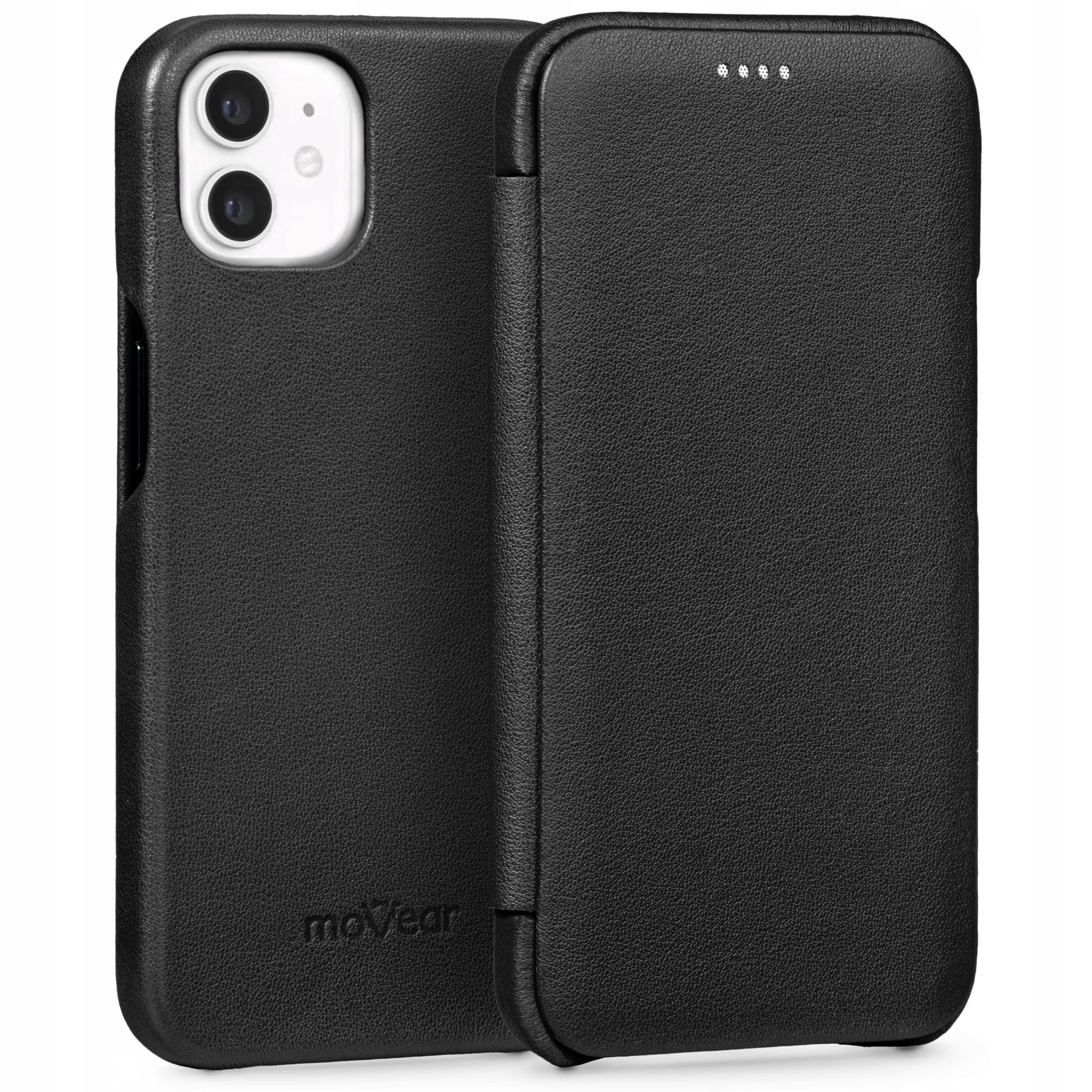 Pouzdro kožené na iPhone 12 Mini Obal na book slim case Černé Movear