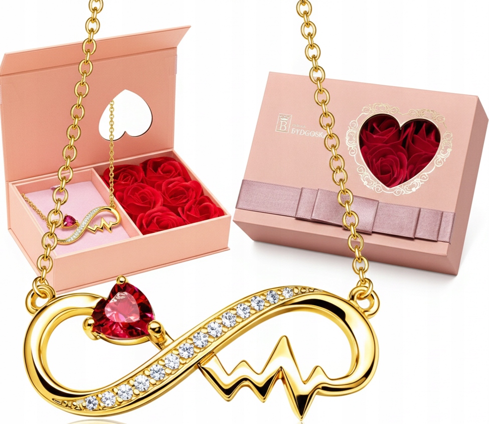 Stříbrný náhrdelník nekonečno krabička růže stříbro pozlacená Valentýnem