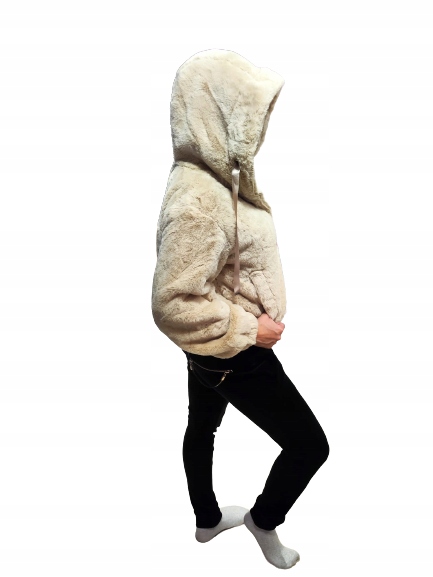 ELEGANCKIE KOBIECE BEŻOWE FUTRO Z MISIA KURTKA M Kolor beżowy