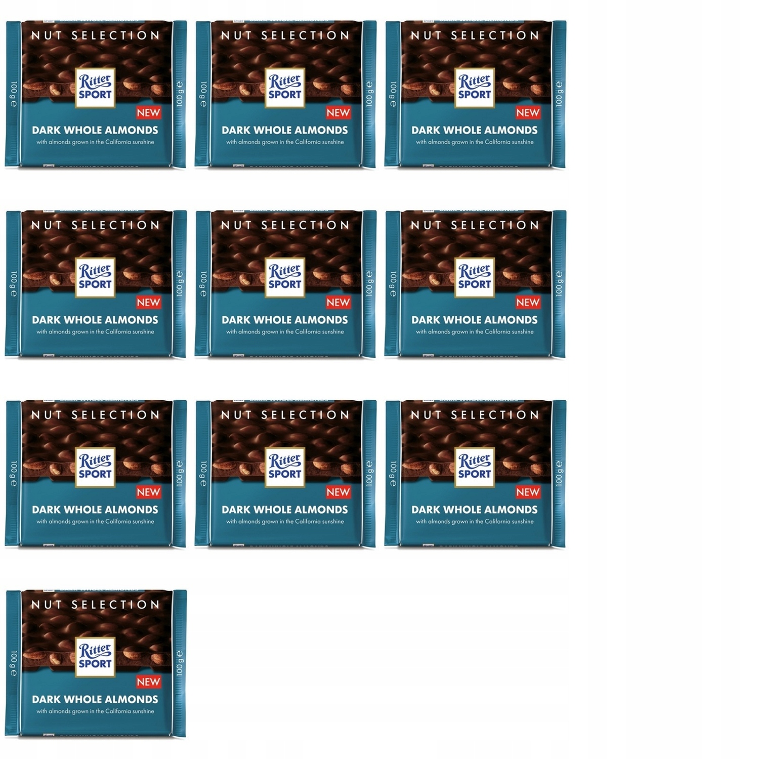10x 100g Ritter sport czekolada gorzka z całymi migdałami Karton
