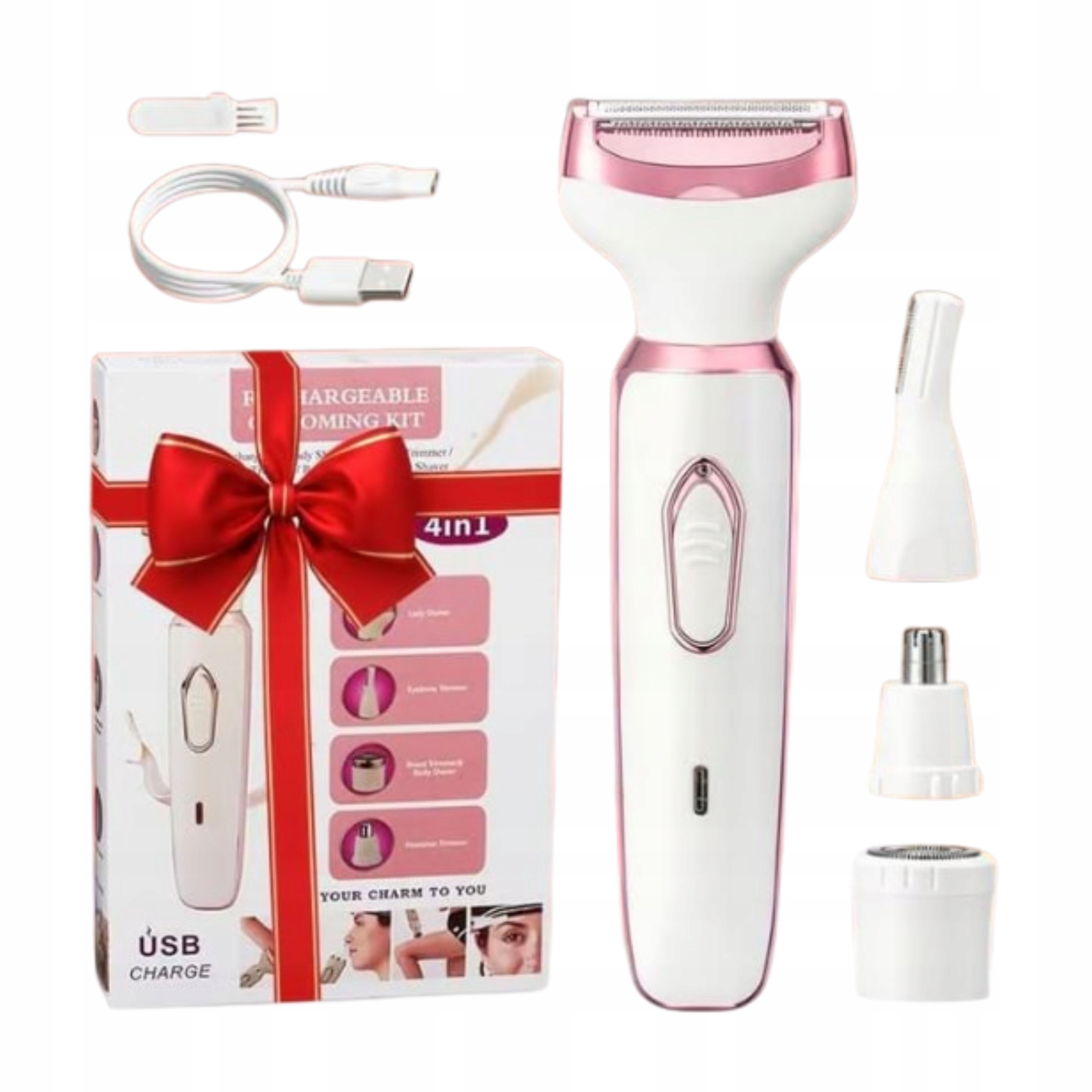 Golarka Elektryczna Damska 4W1 Do Twarzy Ciała Bikini I Brwi Usb