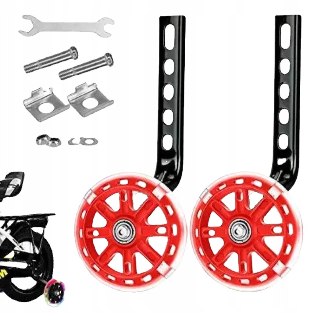 DZIECI CICHE KÓŁKA BOCZNE PODPOROW DO ROWERU 12-20" Z LED ŚWIECĄCE KOLOROWE