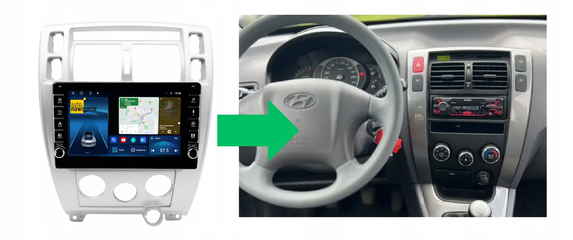 RADIO NAWIGACJA GPS HYUNDAI TUCSON I 2004-2009 ANDROID Model PR10 2/32 RDS0 HY 166T