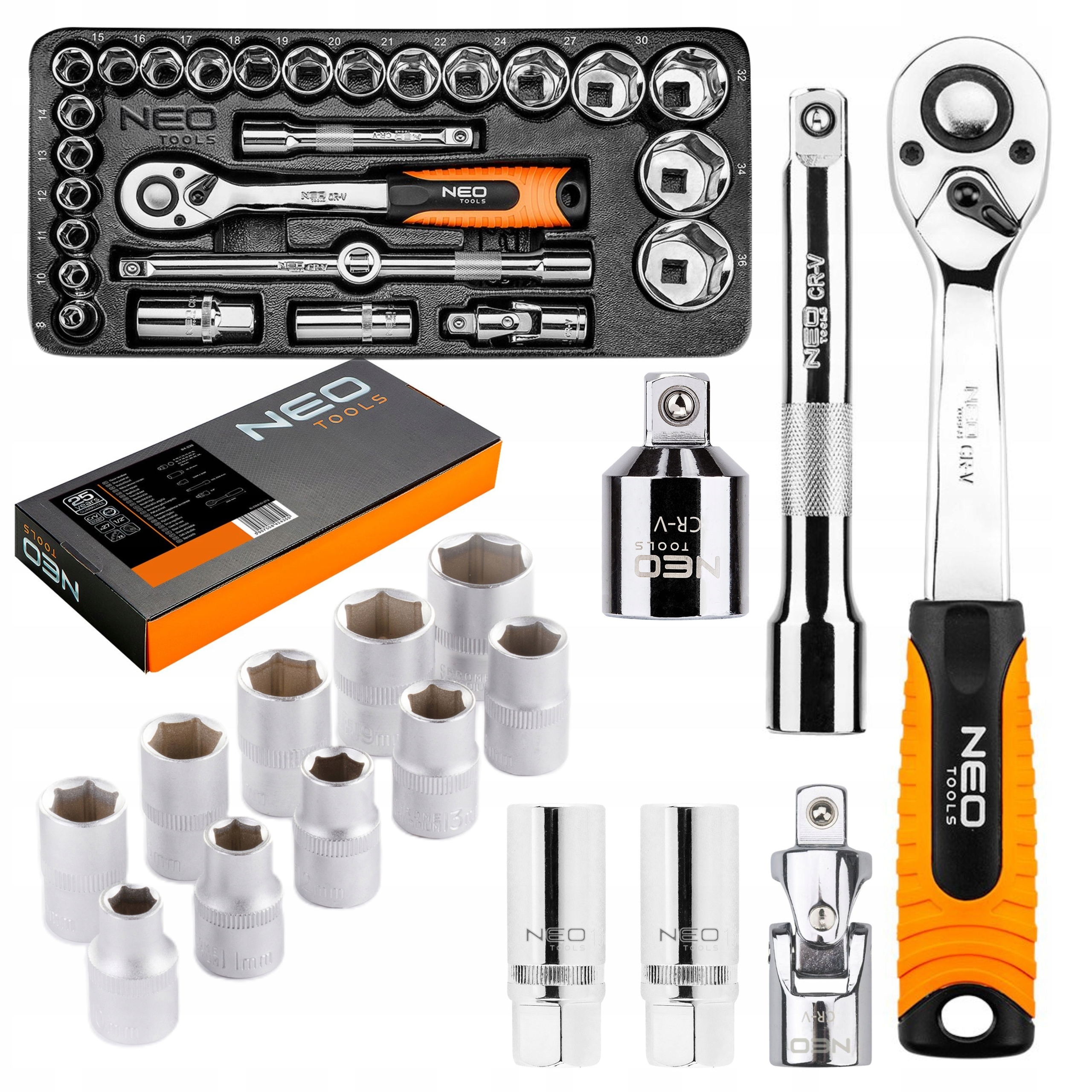 Neo Kompletná Sada Nástrčné Kľúče 1/2 Sada 27 Kusov Vložka Skrinky 84-238