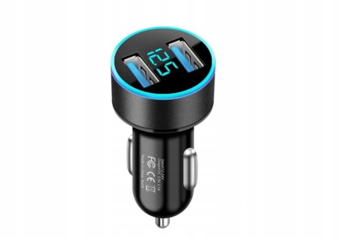 ŁADOWARKA SAMOCHODOWA 2 x USB 3,1A LED WOLTOMIERZ