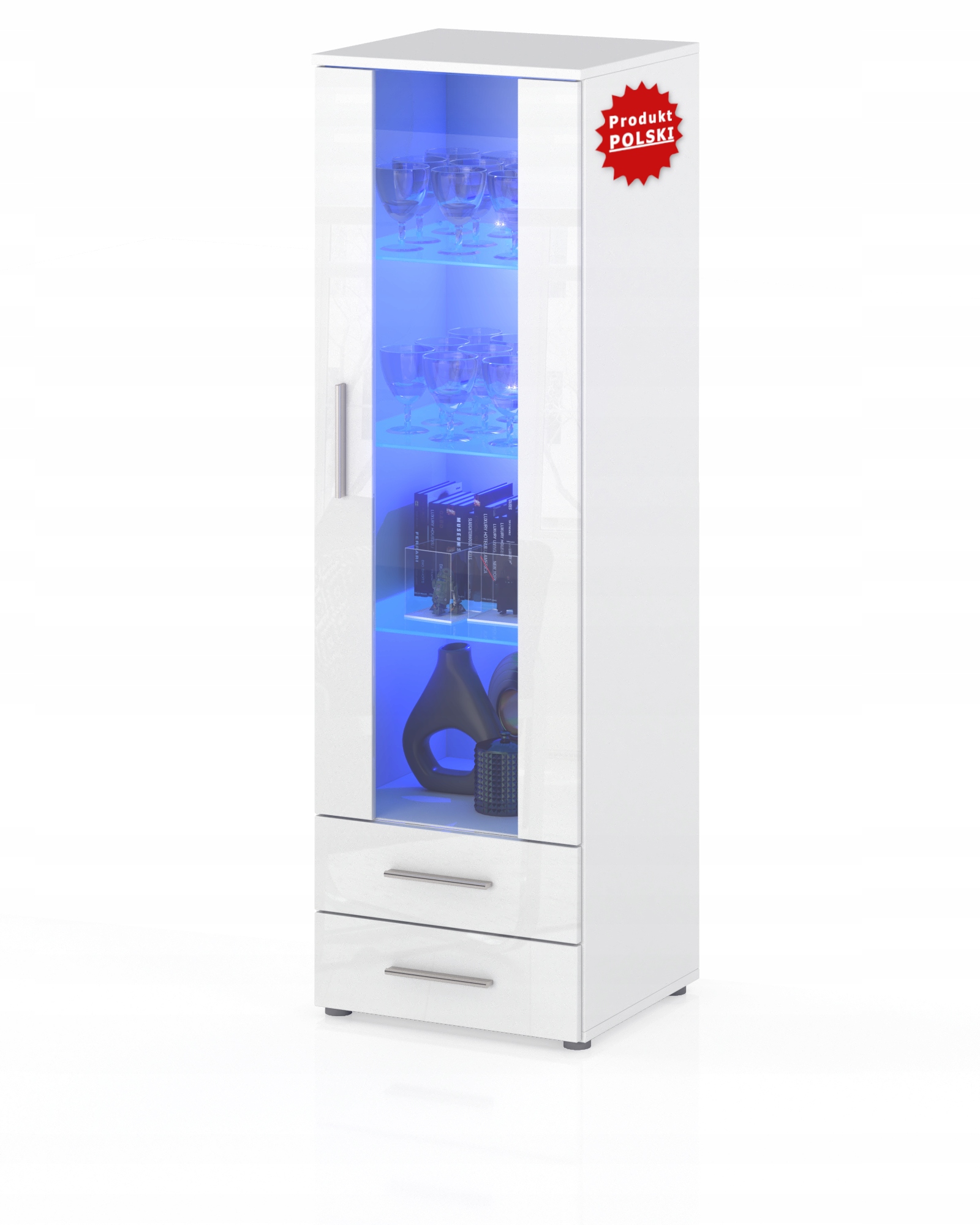 

Witryna Komoda Słupek 60CM Biały Połysk Led