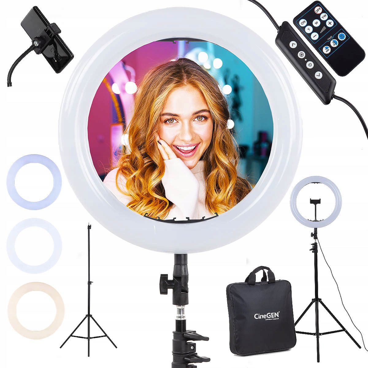 

Zestaw Lampa ring 2x piloty torba statyw uchwyt