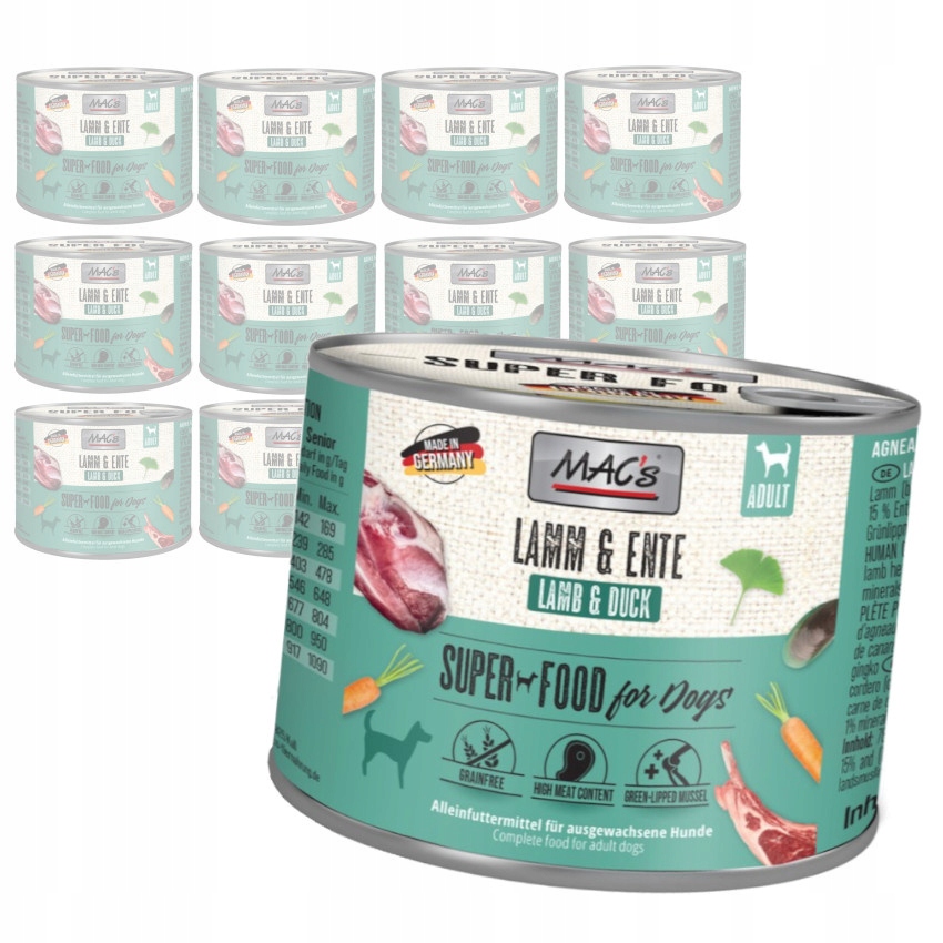Levně MAC's Dog 12x200g Bezobilné Vlhké Krmivo s jehněčím a kachním masem pro psy