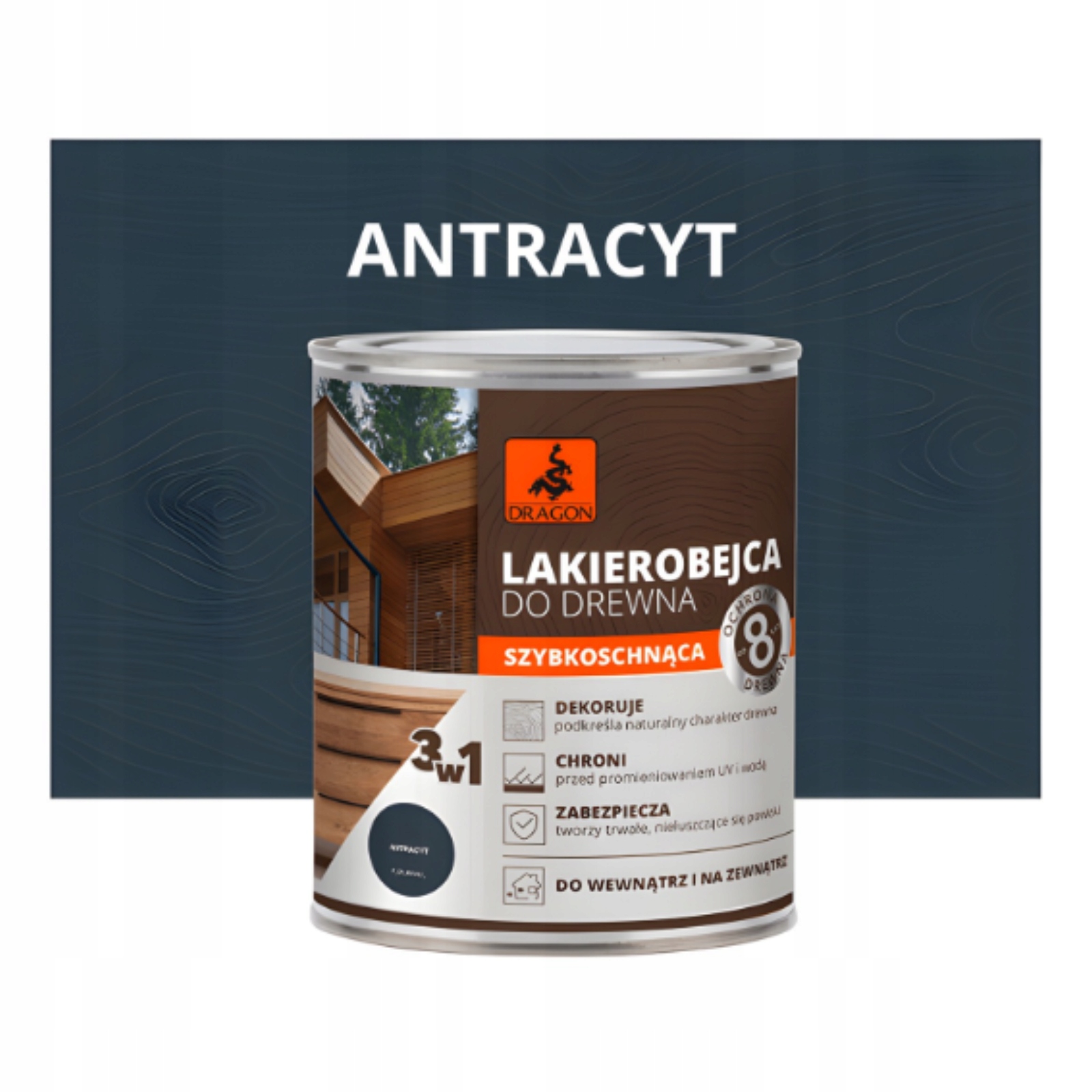 Dragon Lakierobejca Do Drewna Szybkoschnąca Antracyt 5 L Ochronna