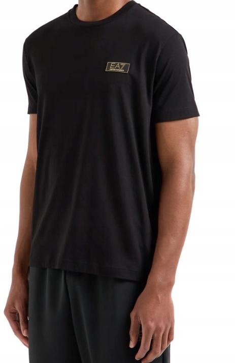 EMPORIO ARMANI EA7 T-SHIRT CZARNY ZŁOTE LOGO 7M000021