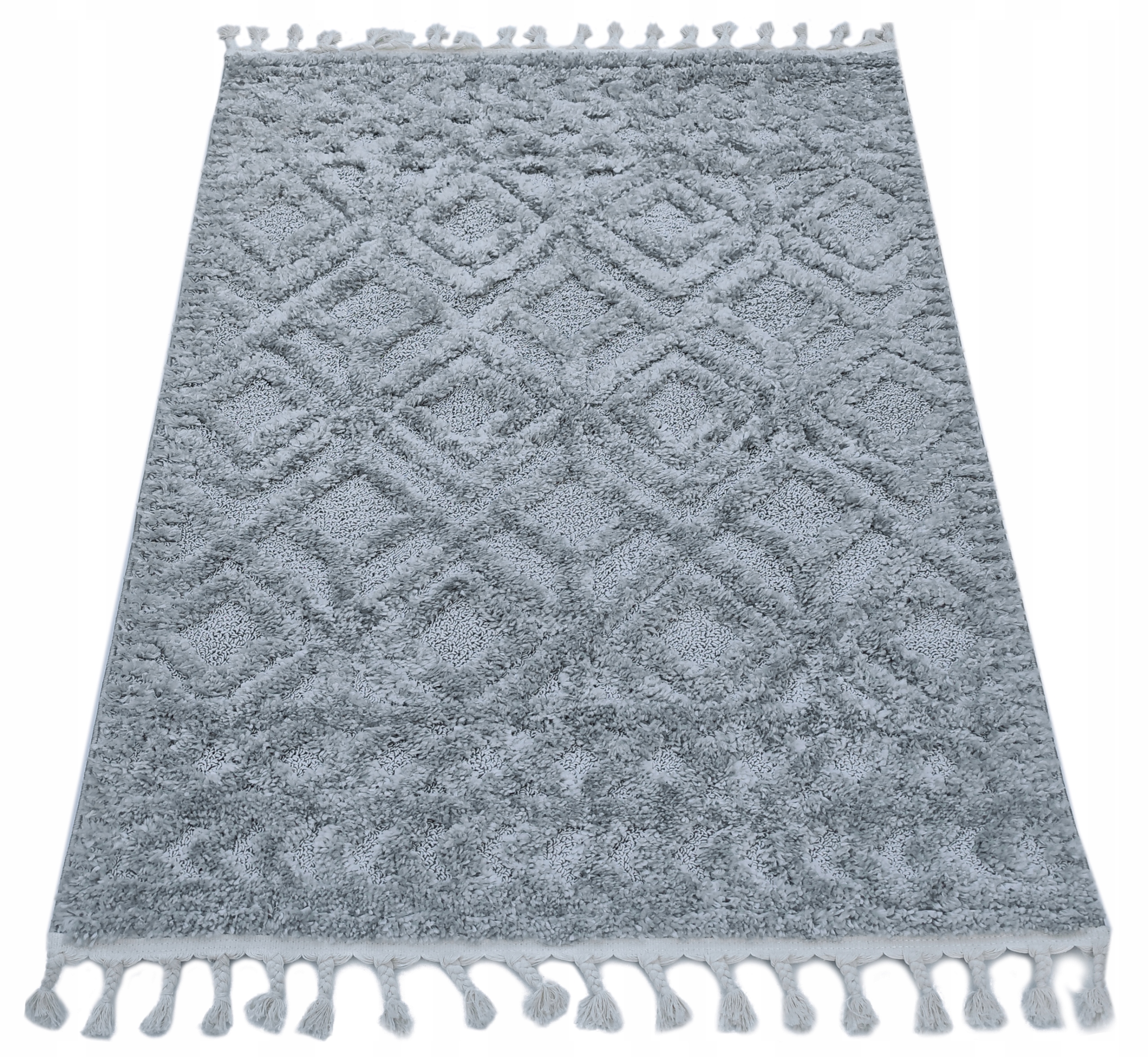 Koberec 120x160 Boho Berber Do Obývačky Spálne Šedá Kudlaty Strapce