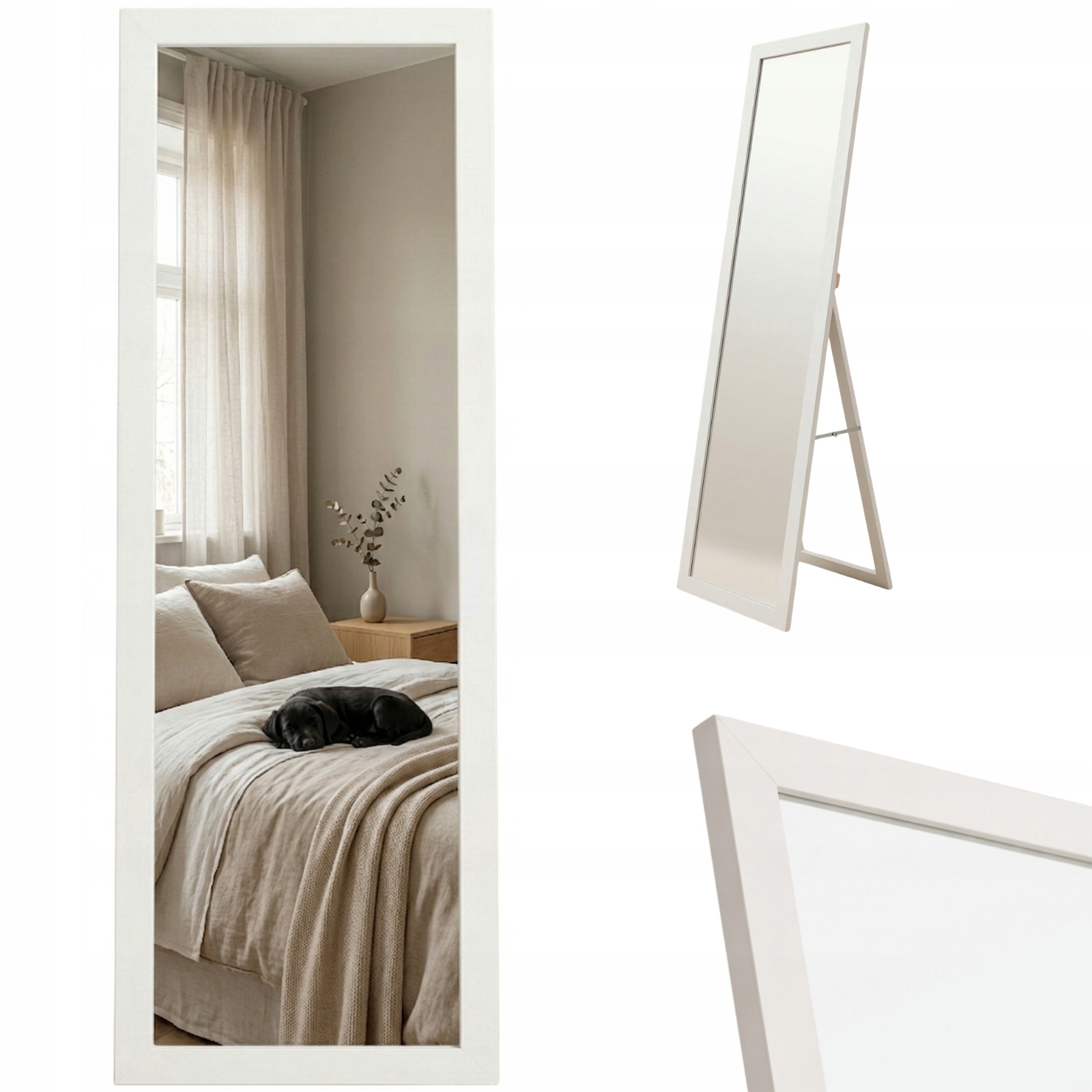 Zrcadlo 170X50 CM Bílé S Rámem Z Mdf A Sklem Do Šatníku