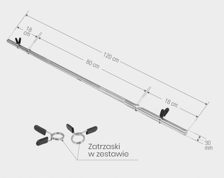 Gryf Prosty Zatrzaskowy sztanga 120cm 30 mm