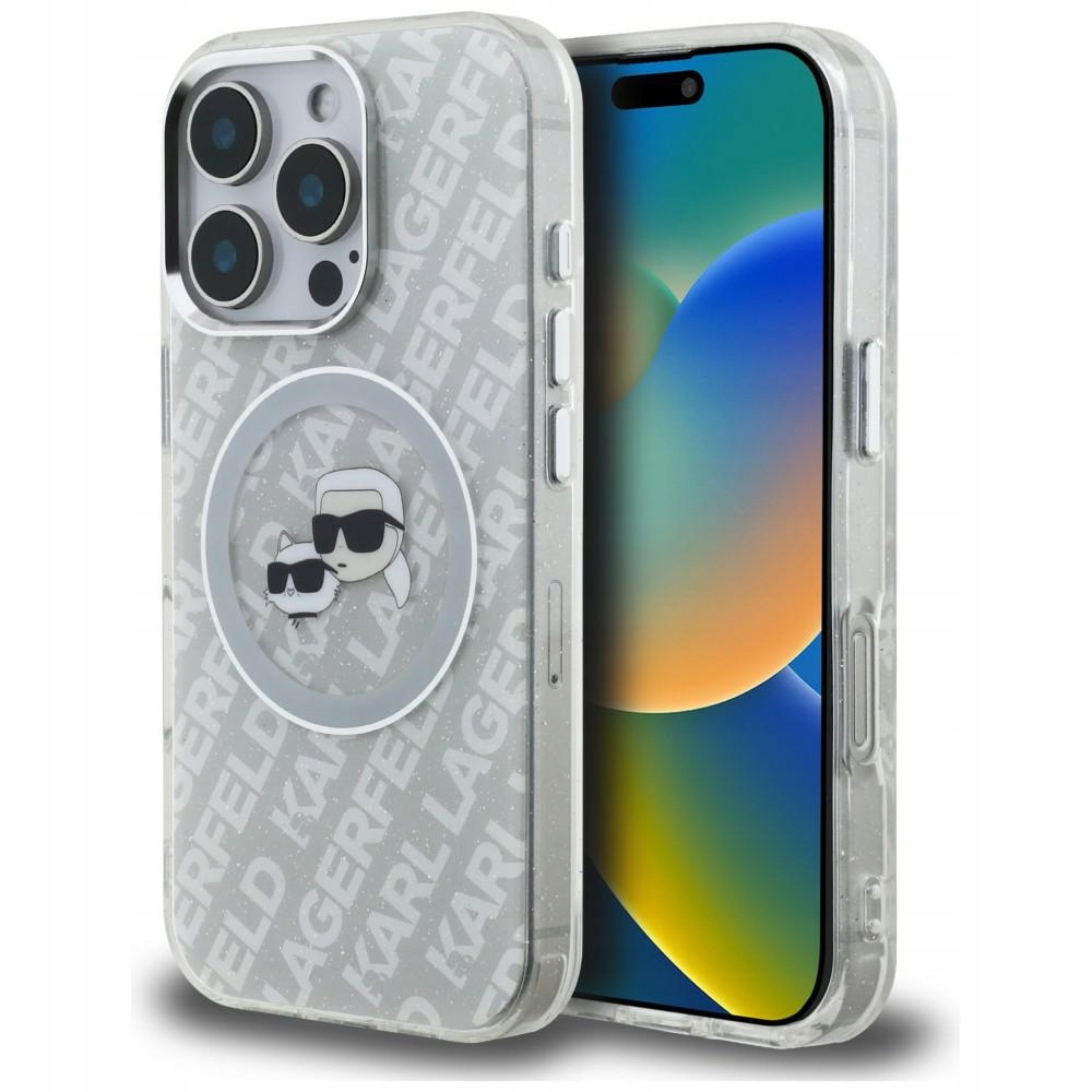 Pouzdro Karl Lagerfeld IML Glitter Karl & Choupette Heads Logo MagSafe pro iPhone