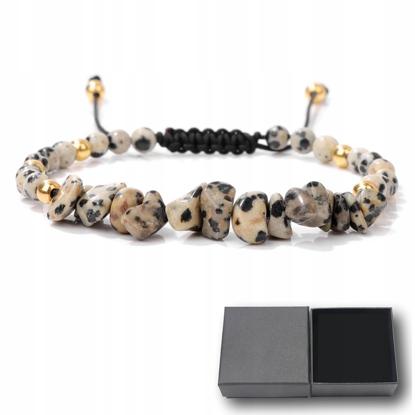 Pletený náramek s přírodním kamenem Jaspis Dalmatin 5-8 mm nastavitelný