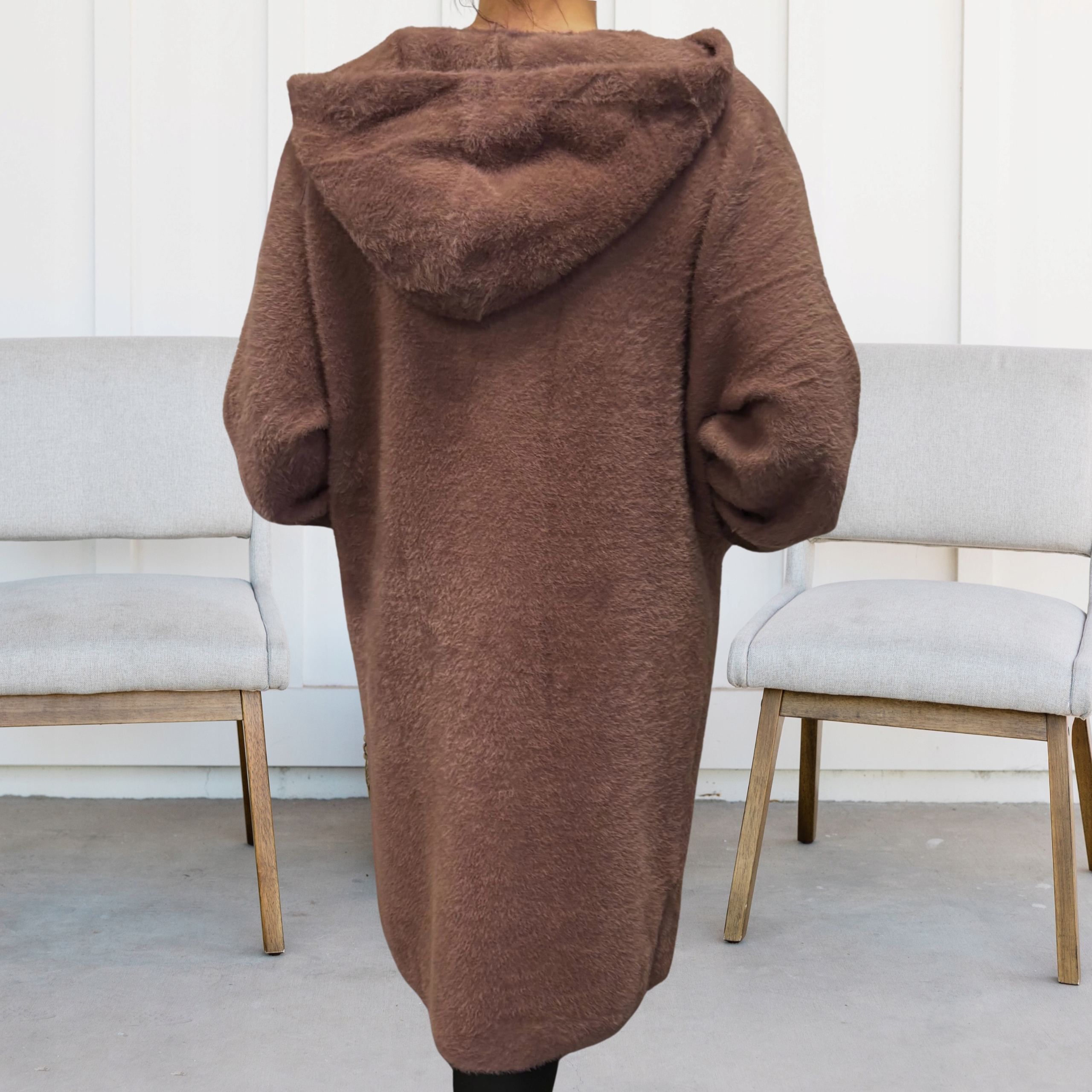 ALPAKA DAMSKA PŁASZCZ KURTKA SWETER MODNA CIEPŁA DŁUGA KAPTUR MOKKA 2186 Rozmiar uniwersalny