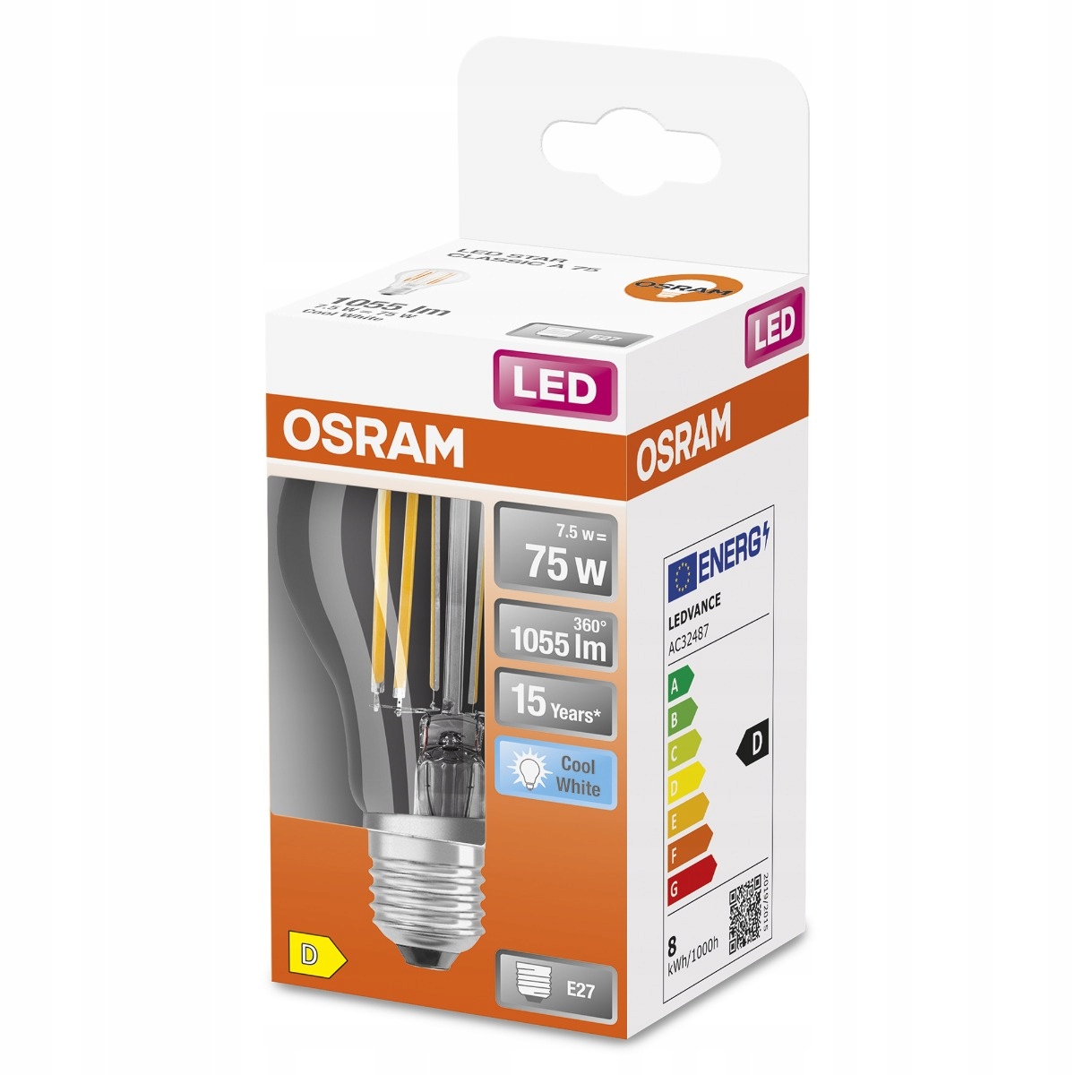 Żarówka LED E27 A60 7,5W 75W 4000K FILAMENT OSRAM Marka Osram