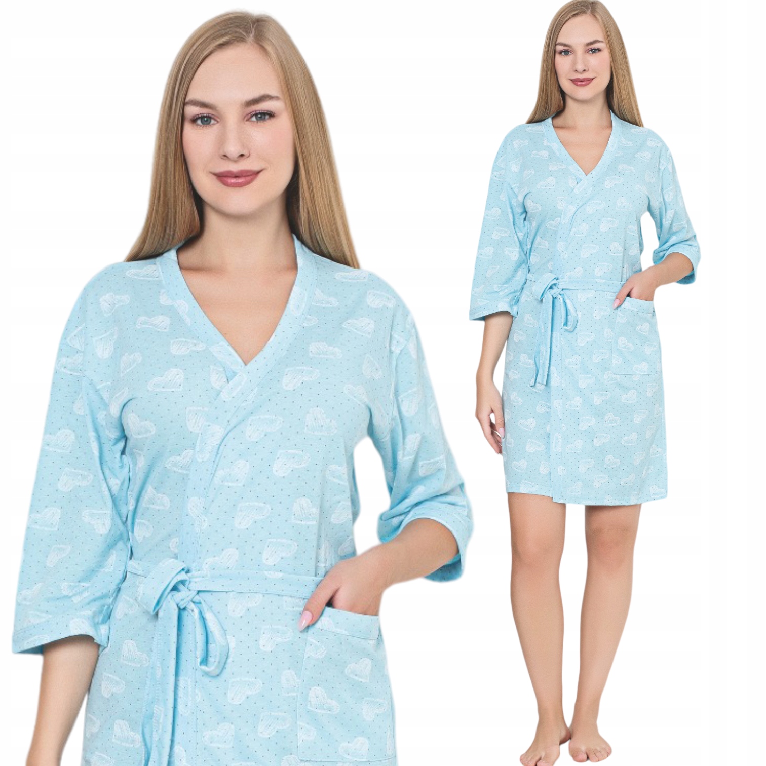 SZLAFROK DAMSKI CIENKI BAWEŁNIANY WIĄZANE/KESIEŃ 100%BAWEŁNA