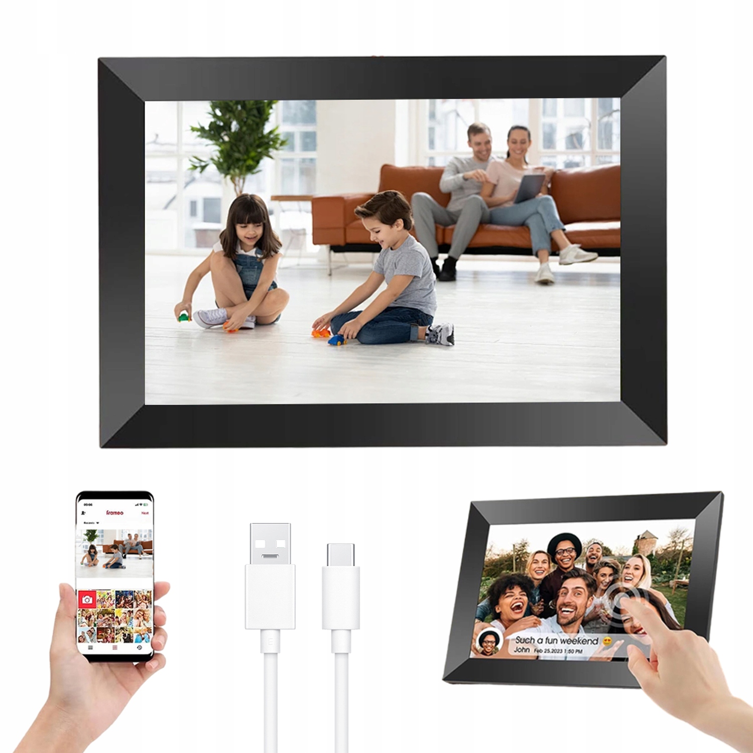 Digitální Rámeček Pro Fotografie 10,1 Palce Dotykový Displej Přehrávatelné Video 32 Gb
