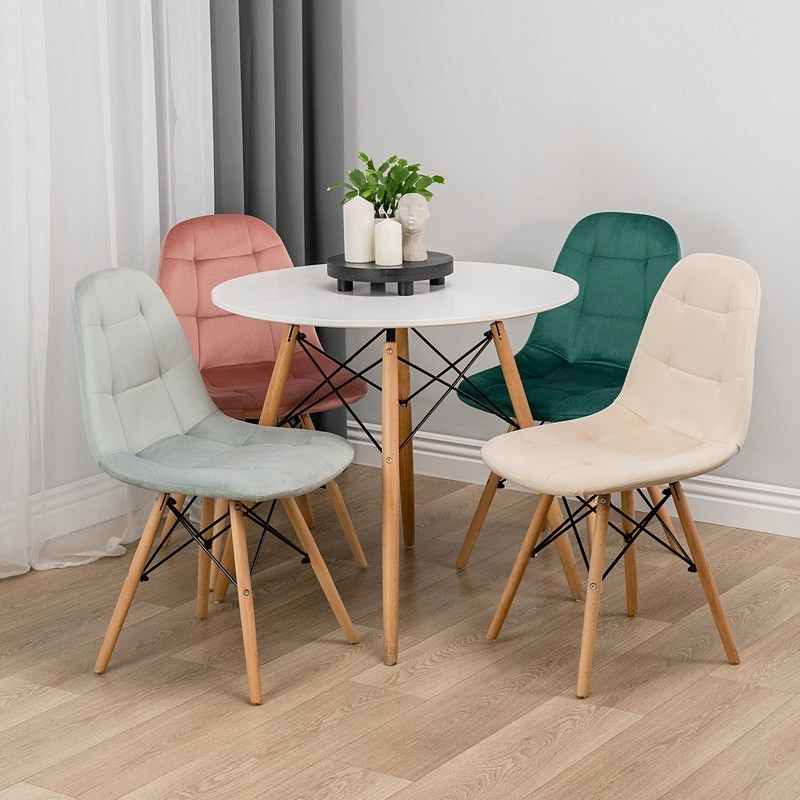 KRZESŁO WELUROWE PIKOWANE TAPICEROWANE DO SALONU JADALNI skandynawskie Marka Szchara