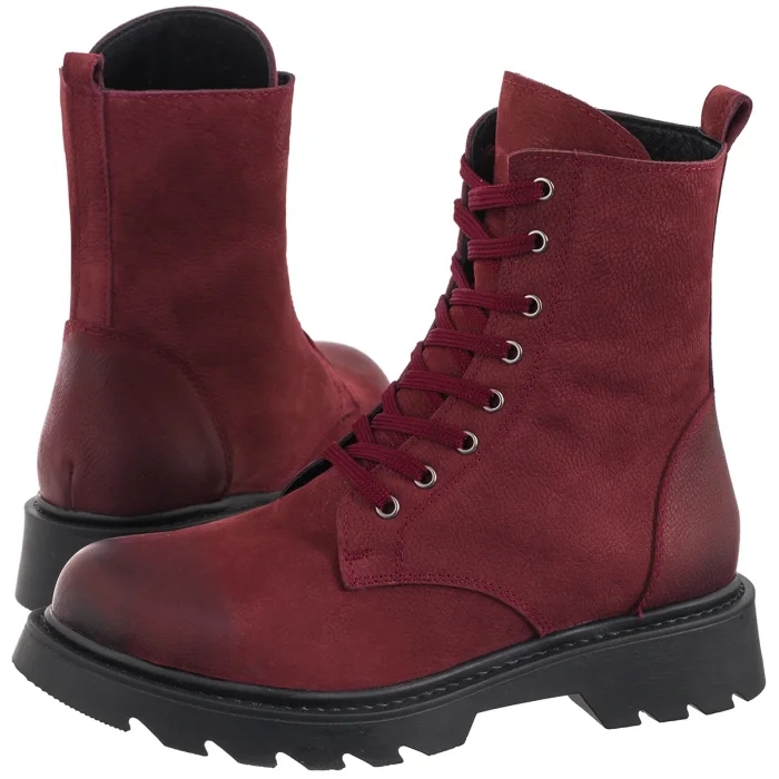 Dámské kožené Kotníkové Boty Nepeke Halida Burgund Nubuck Bordové