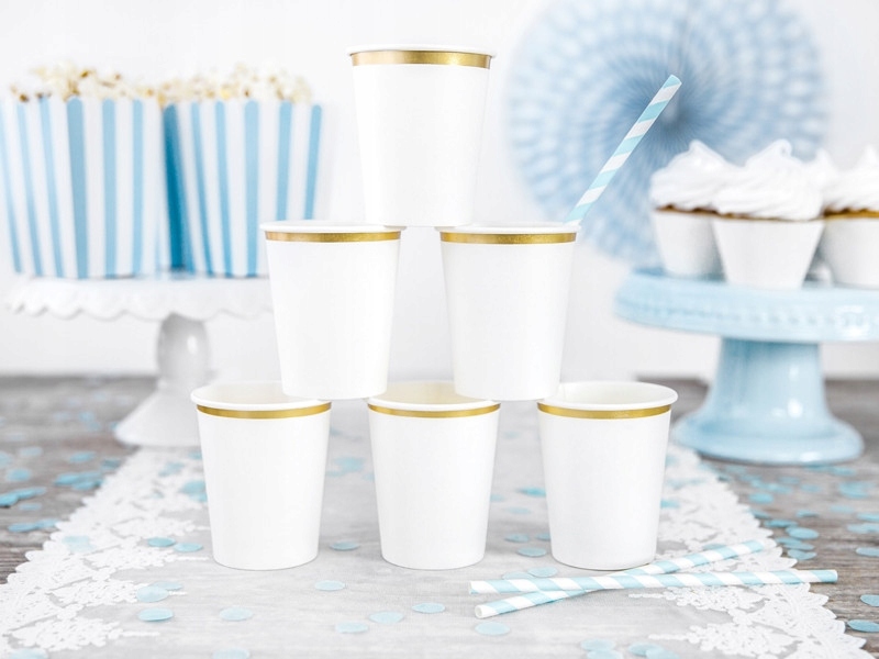 Kubeczki papierowe - biało-złote, 260 ml, 6 szt. Pojemność 260 ml
