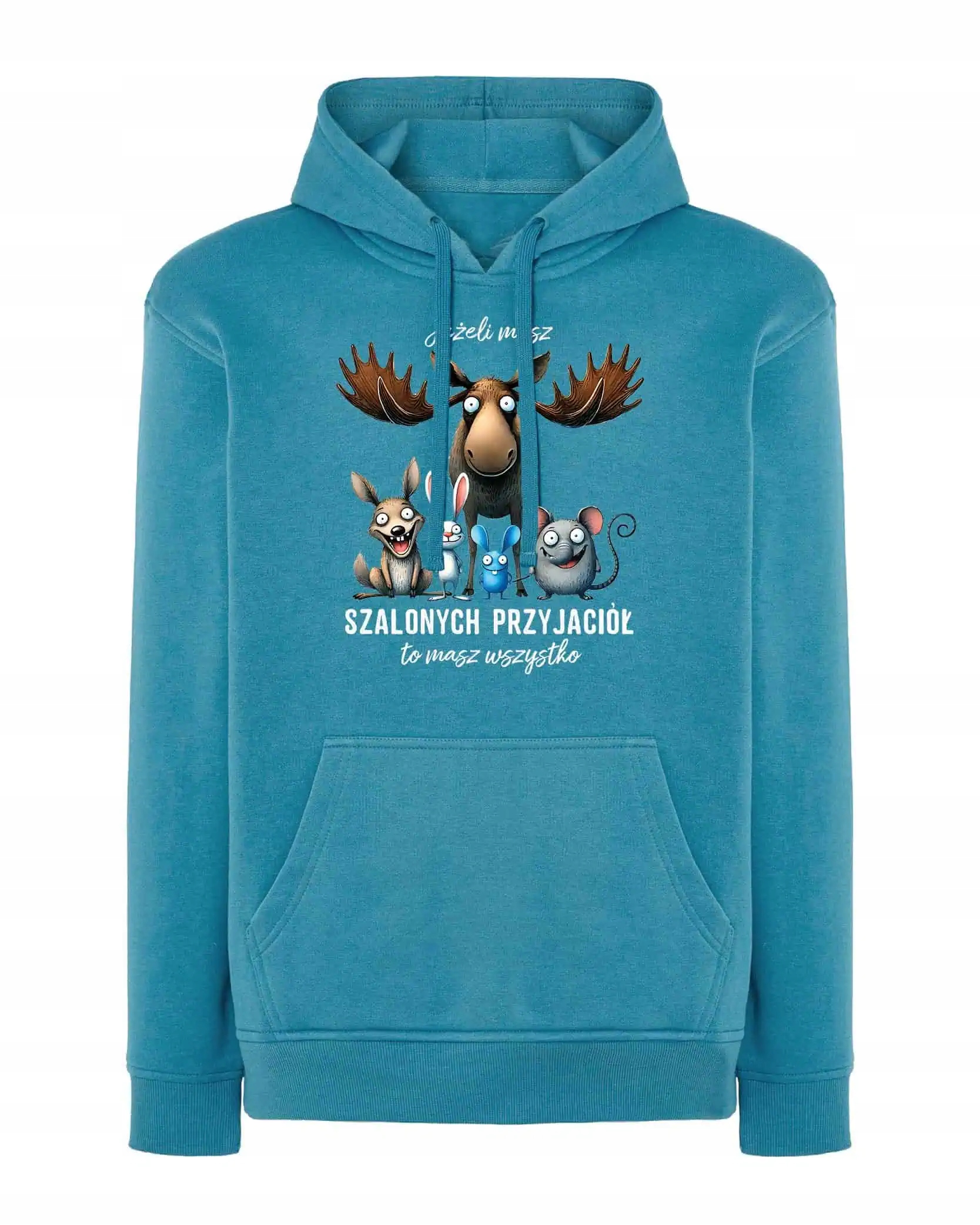 Mikina s kapucí Bláznivý přítel Lesní zvířátka Modrá XL