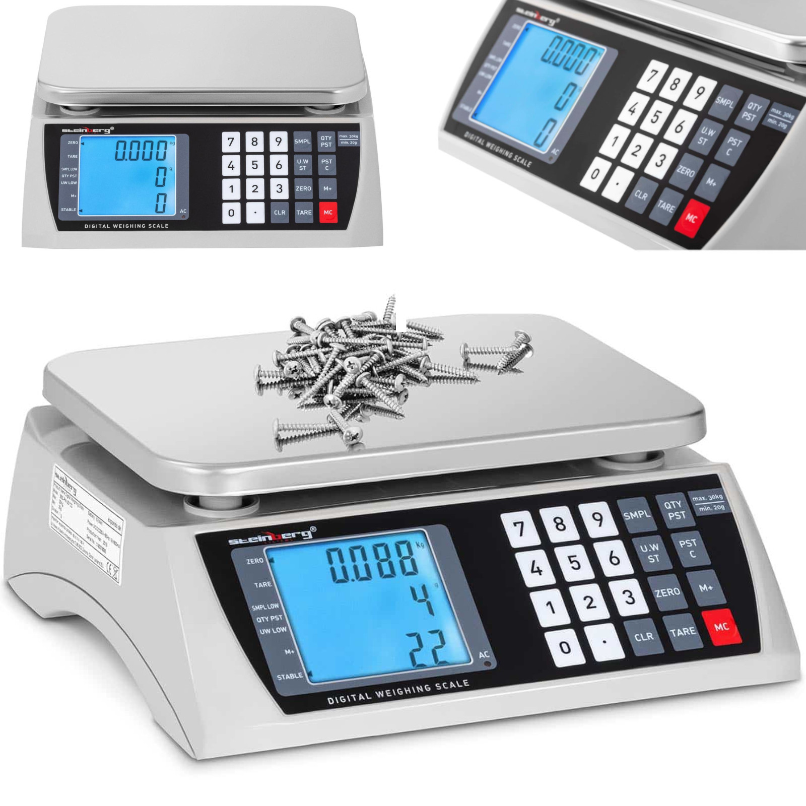 Obchodná váha LCD 22.3 x 17.4 cm 30 kg 1 g