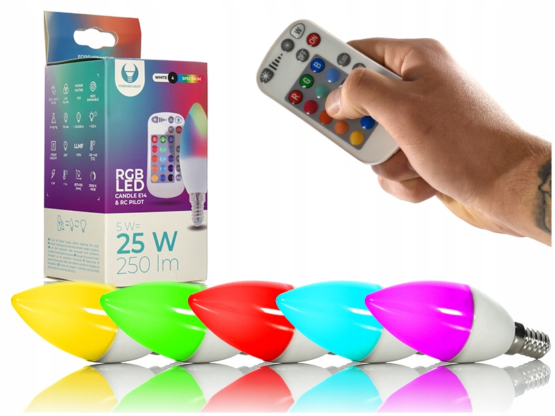 

5x Żarówka Rgb Led Świeczka+pilot E14 Disco Lampa