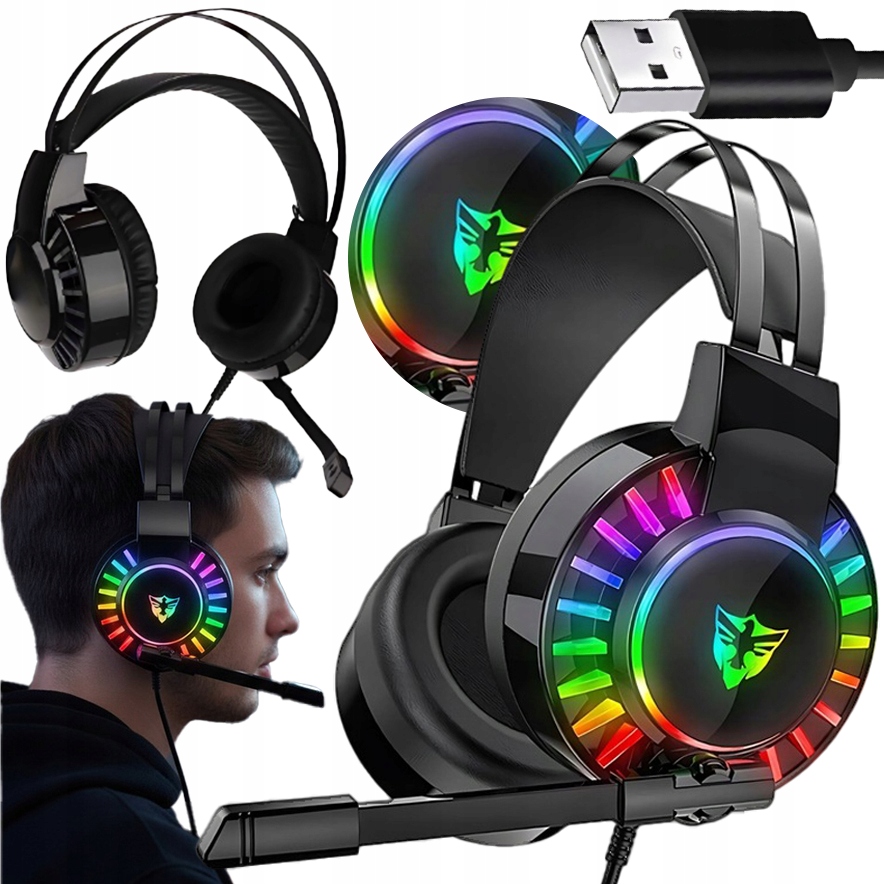 Vezetékes Gamer Fejhallgató Mikrofonnal, Led Rgb, Pc-hez, Fülre Helyezhető