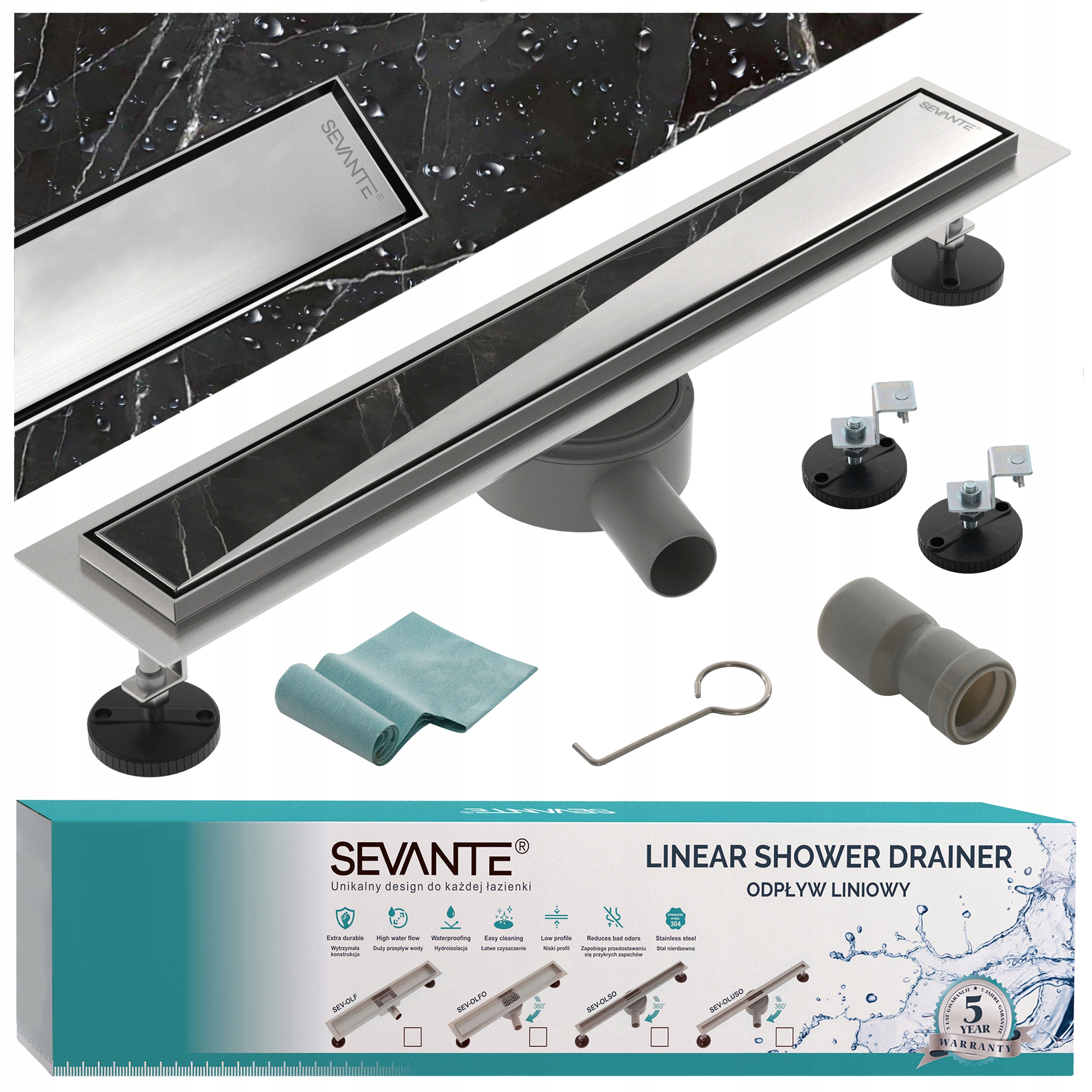 Lineární odtok 50 cm Flat inox otočný sifon nerezová ocel 304 Sevante