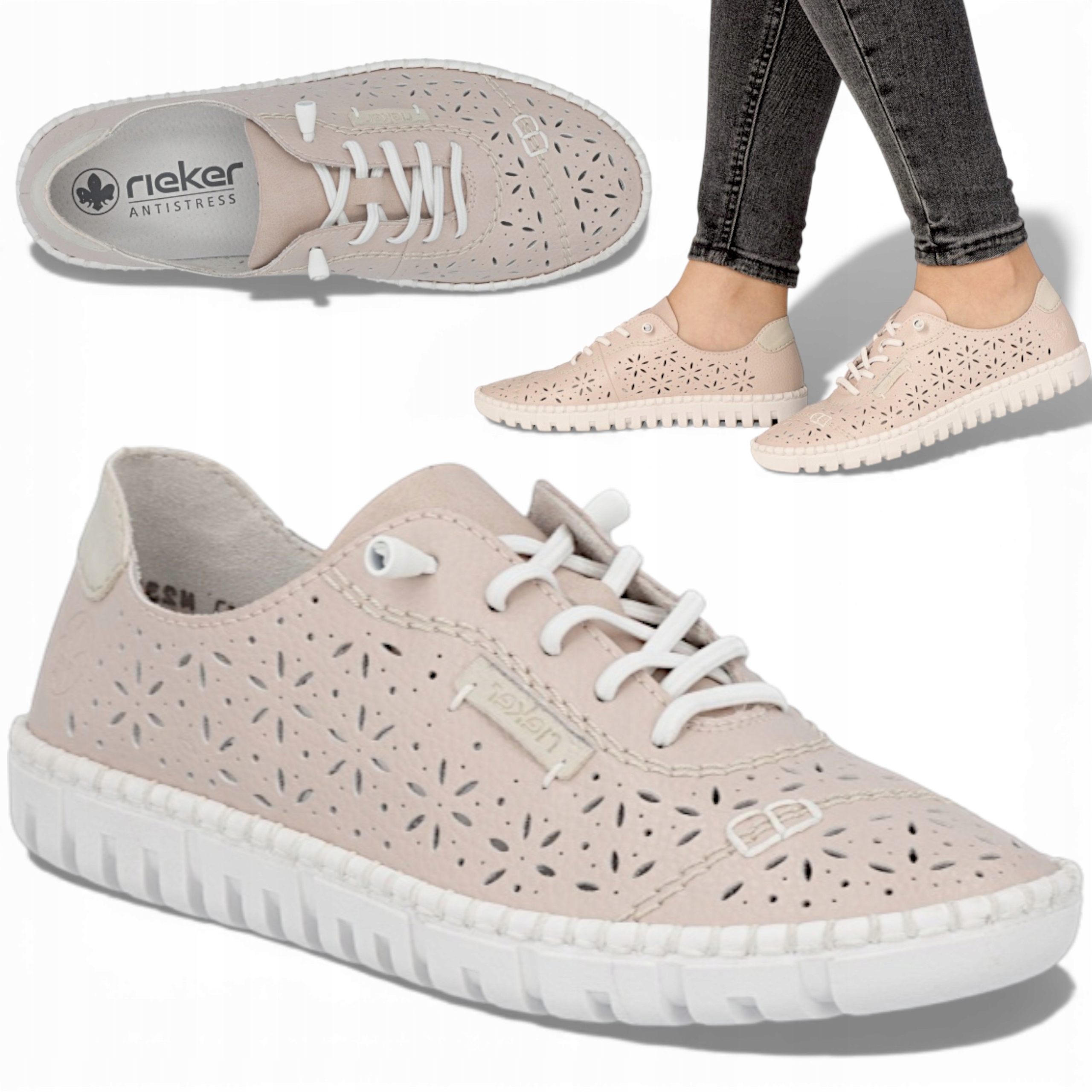 Dámské kožené polobotky 39 Rieker Pohodlné jarní letní ažurové nazouvací