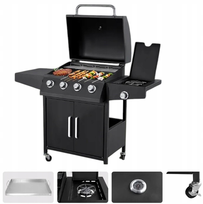 Grill Gazowy Hawis 5 Palników 14,5kW 4*2,9kW Boczny Palnik Termometr